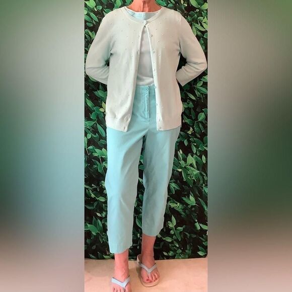 🧵 Talbots Aqua Cardigan – Raised Polka Dot Texture, Long Sleeve – Size L - Picture 1 of 4